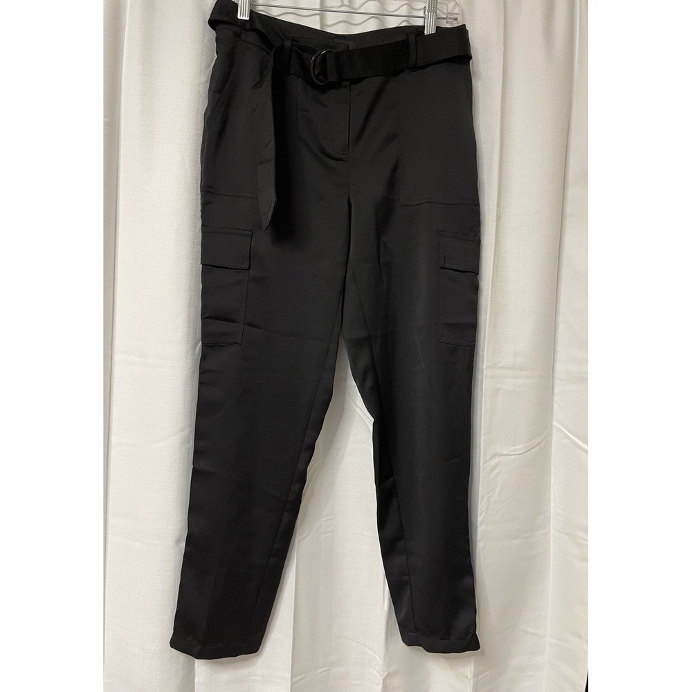 White House Black Market Silky Black Pant Belted Slim Ankle 6L